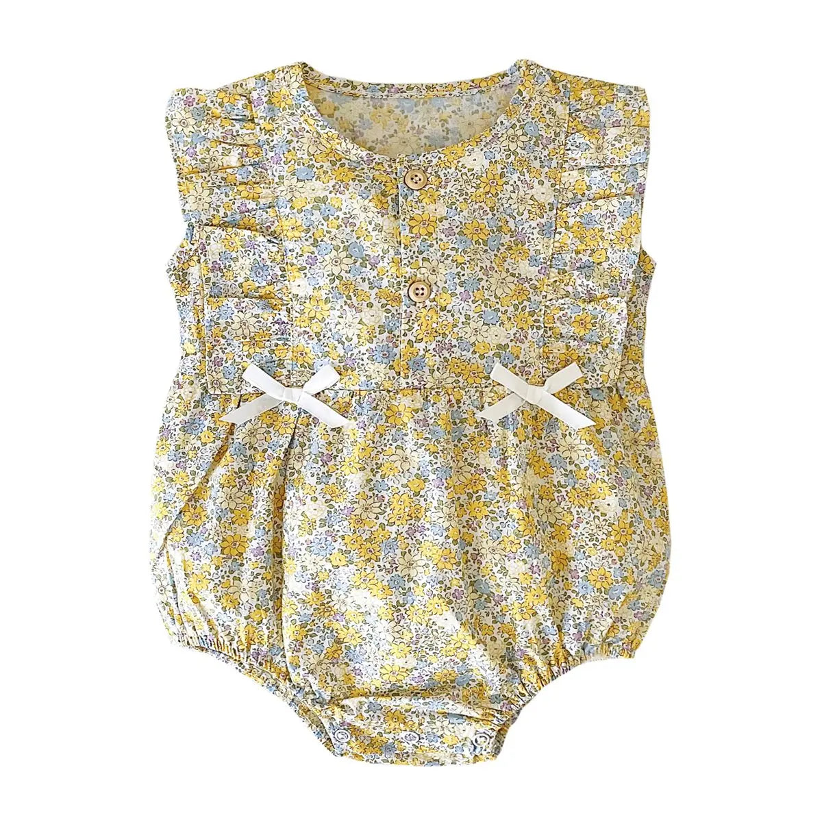 Baby Girl Floral Cotton Sleeveless Bow Bodysuit Romper