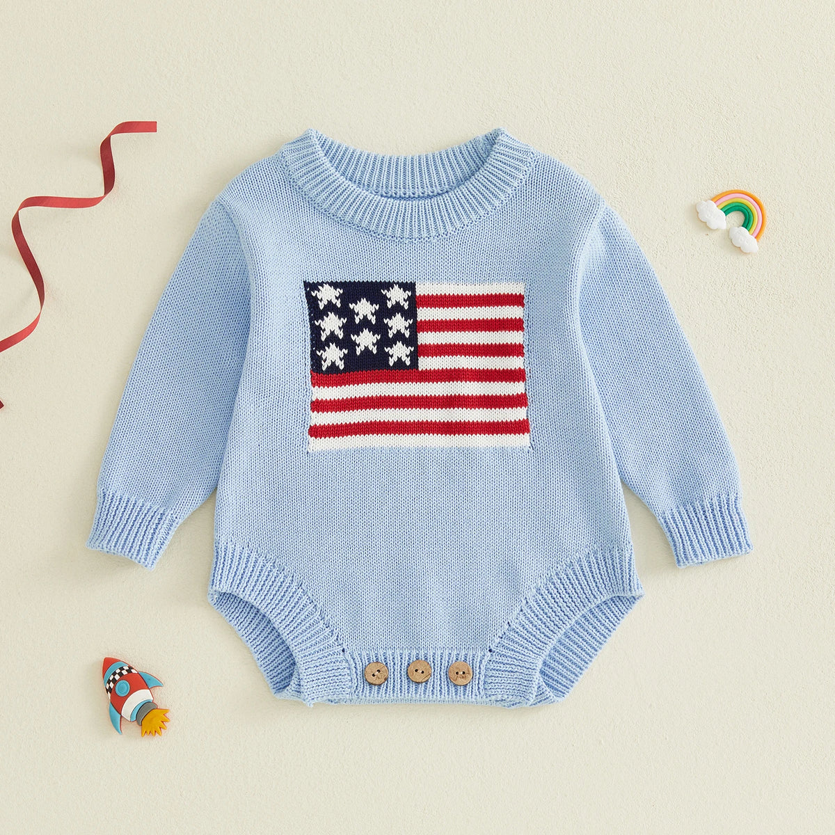 Baby 4th of July Flag Pattern Knit Sweater Bodysuit