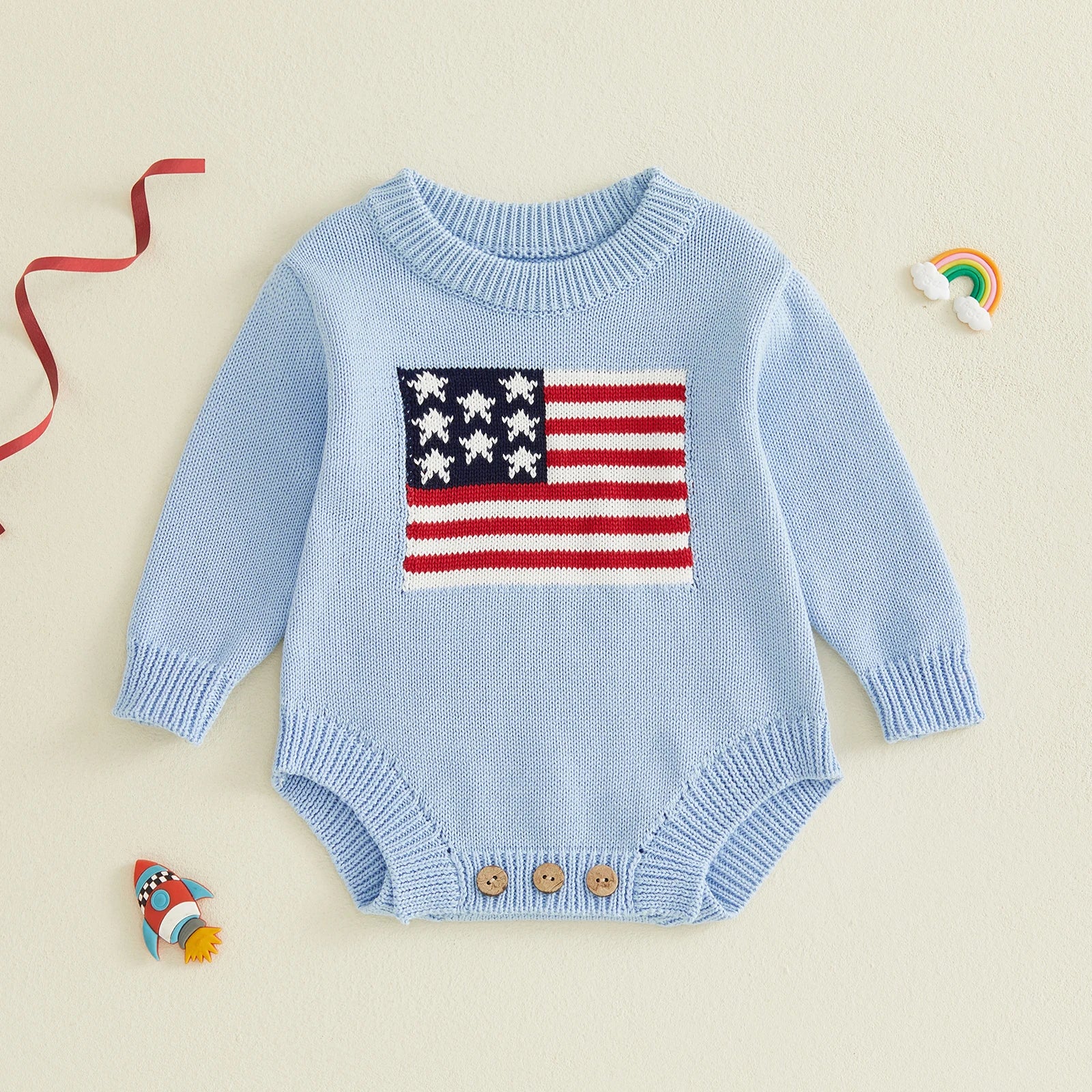 Baby 4th of July Flag Pattern Knit Sweater Bodysuit