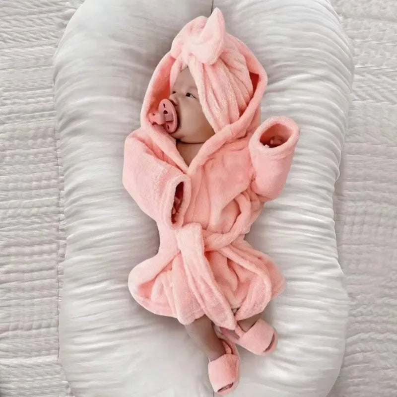 Newborn Bathrobe Photo Shoot Set with Headwrap and Slippers
