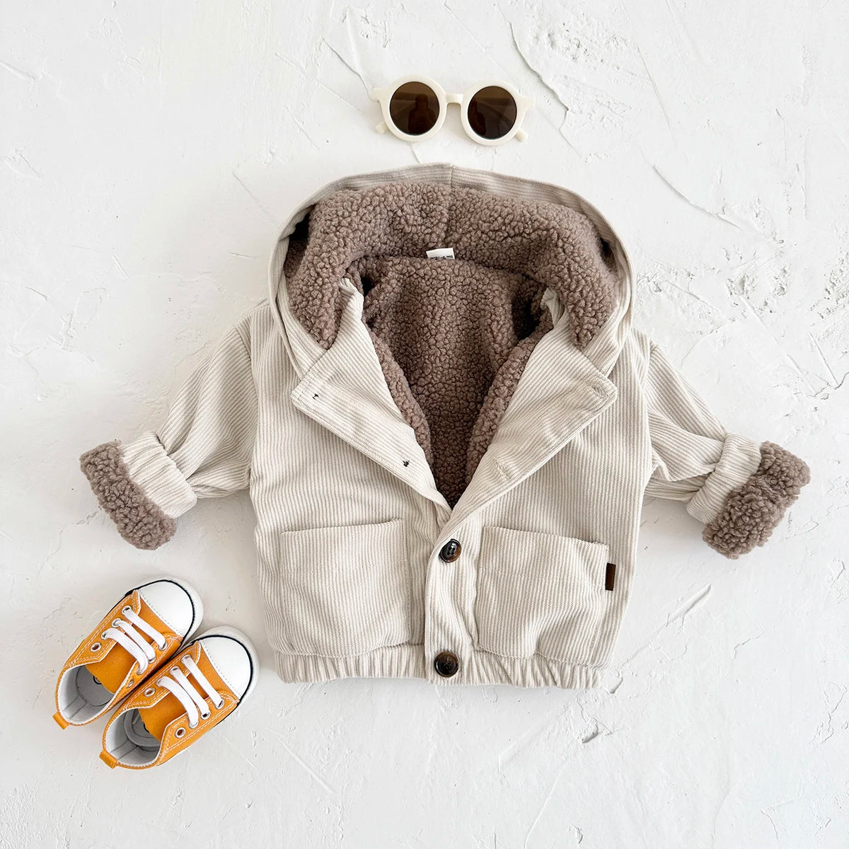 Unisex Sherpa-Lined Corduroy Hooded Jacket