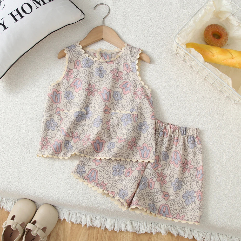 Vintage-Style Floral Vest & Shorts Set