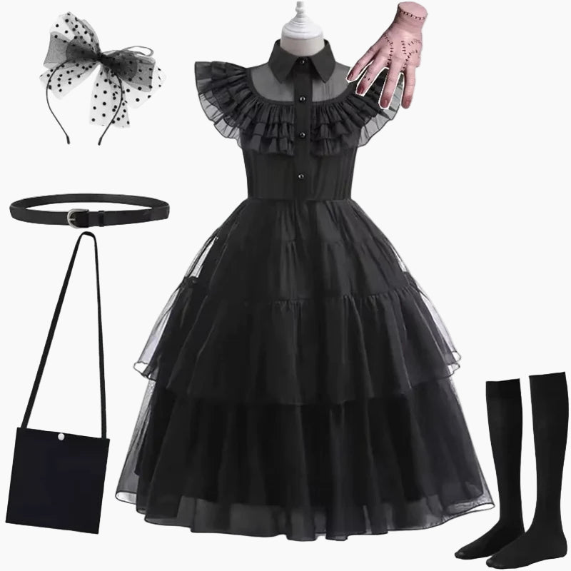 Gothic-Inspired Black Dress Costume for Girls