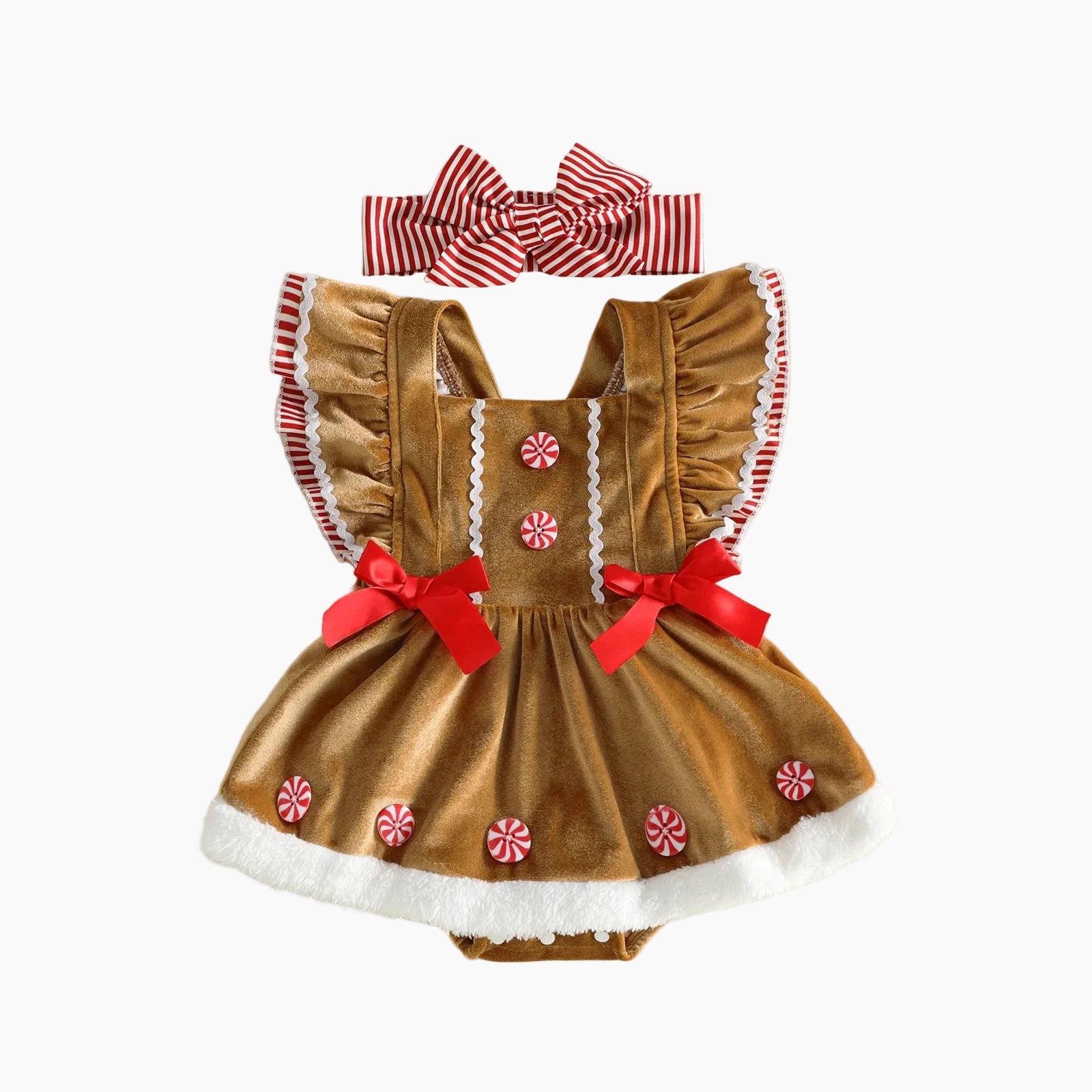 Baby Girls Christmas Romper Dress Outfit with Headband