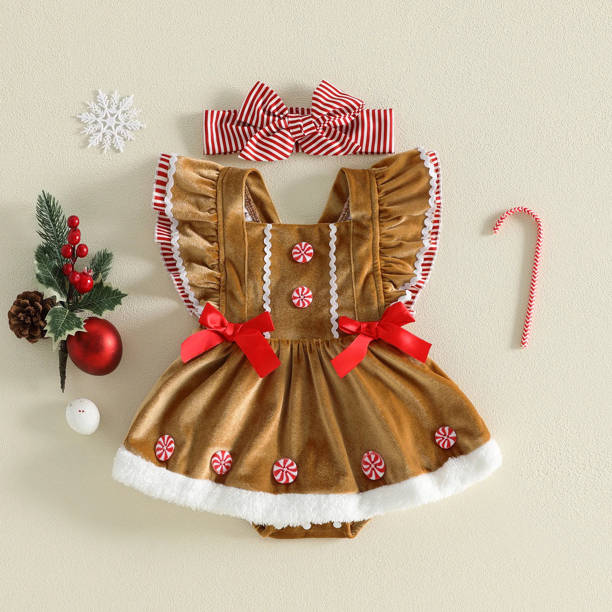 Baby Girls Christmas Romper Dress Outfit with Headband