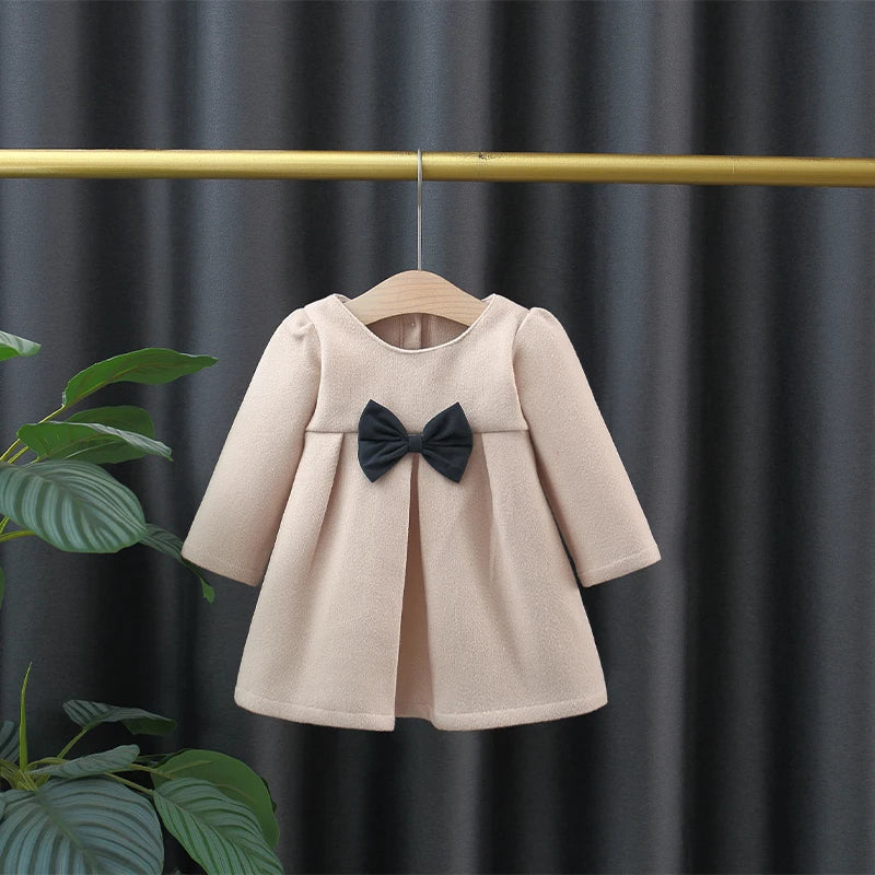 Baby Girl Bow-Trim Woolen Coat Warm Outerwear Fall Winter