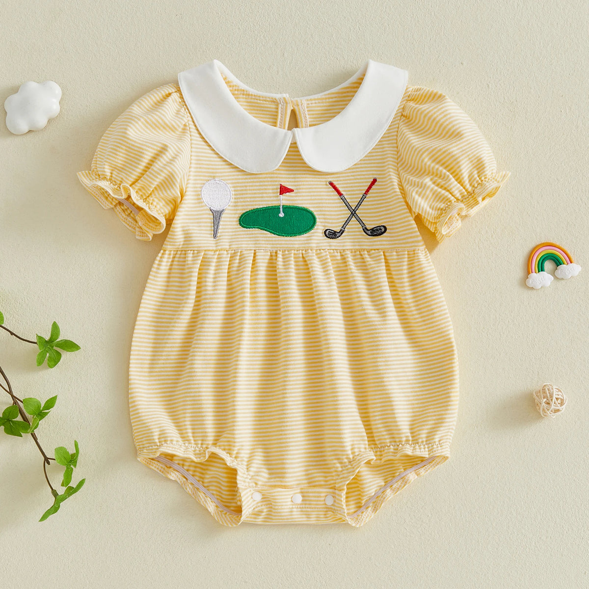 Girls' Golf Embroidered Gingham Romper