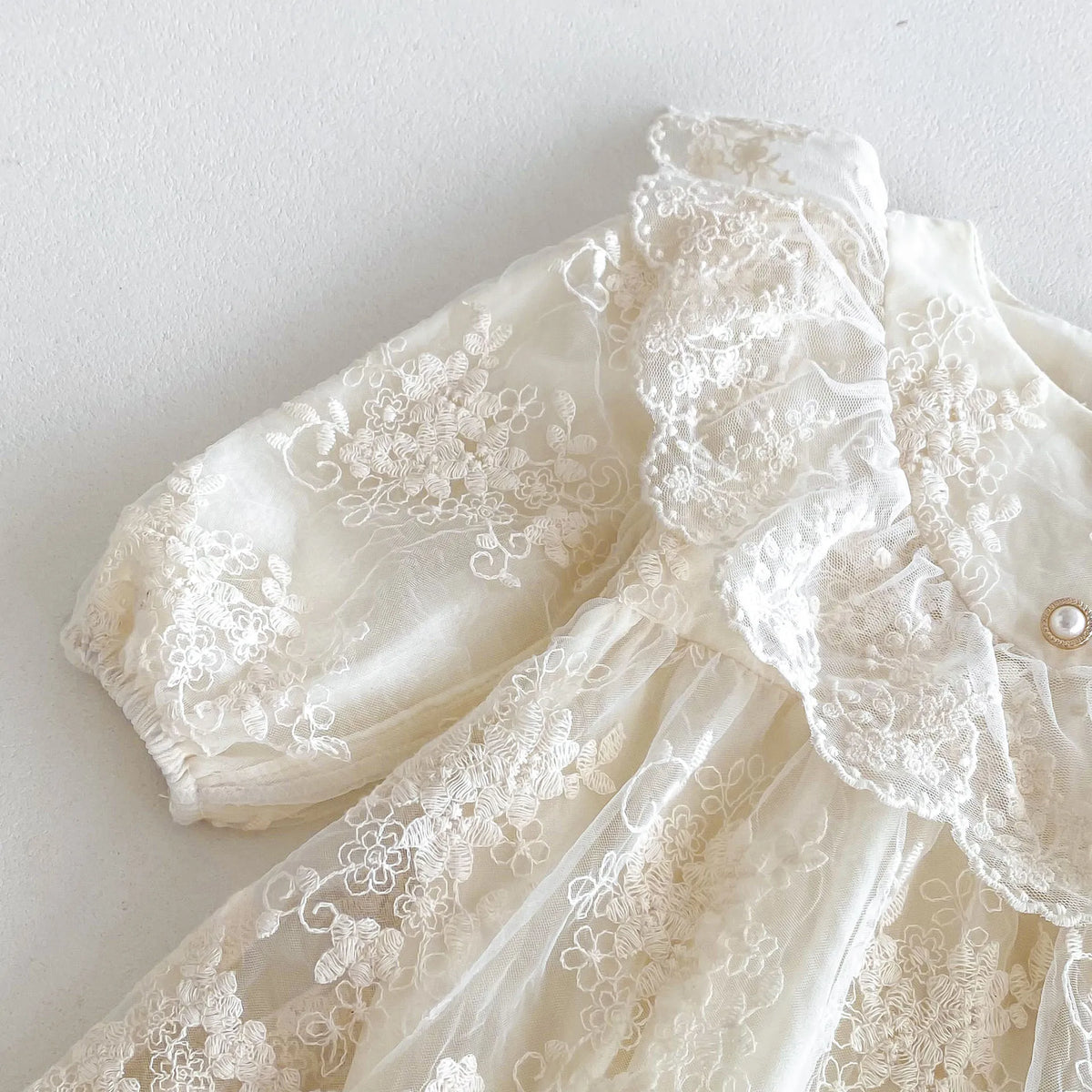 Baby Girl Vintage Lace Princess Romper Dress with Ruffled Collar