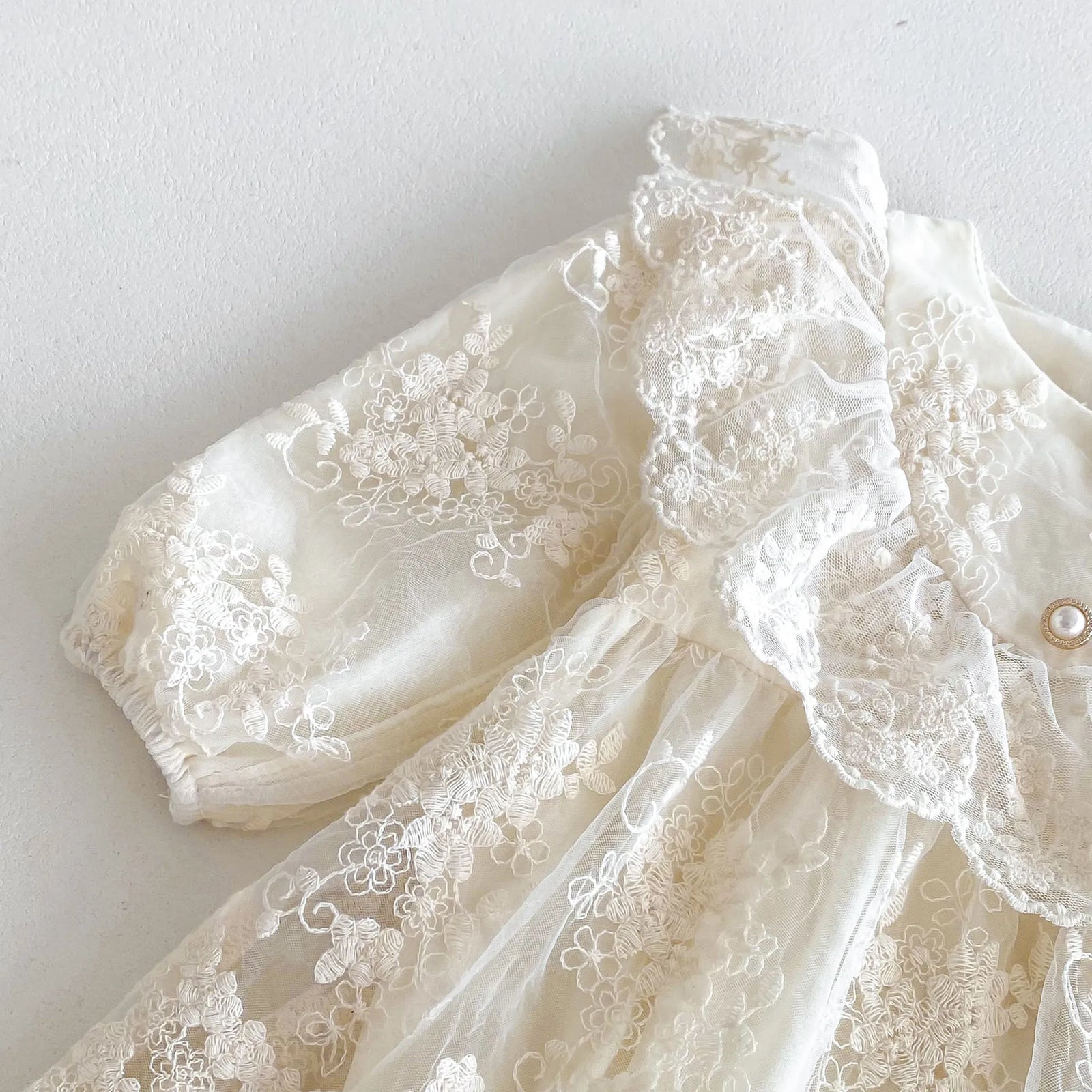 Baby Girl Vintage Lace Princess Romper Dress with Ruffled Collar