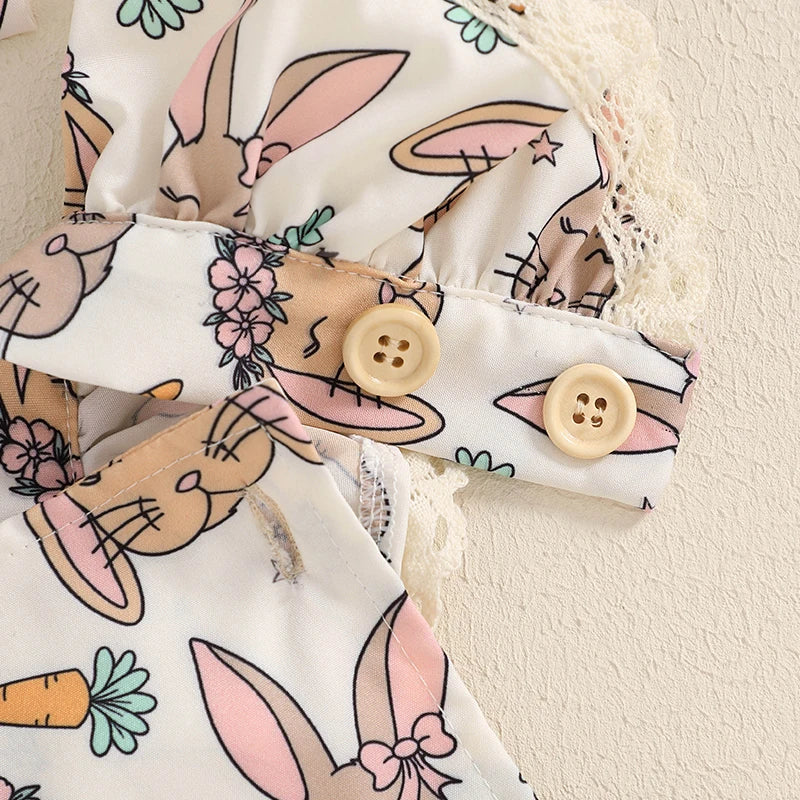 2-Piece Easter Rabbit Print Romper & Headband Set