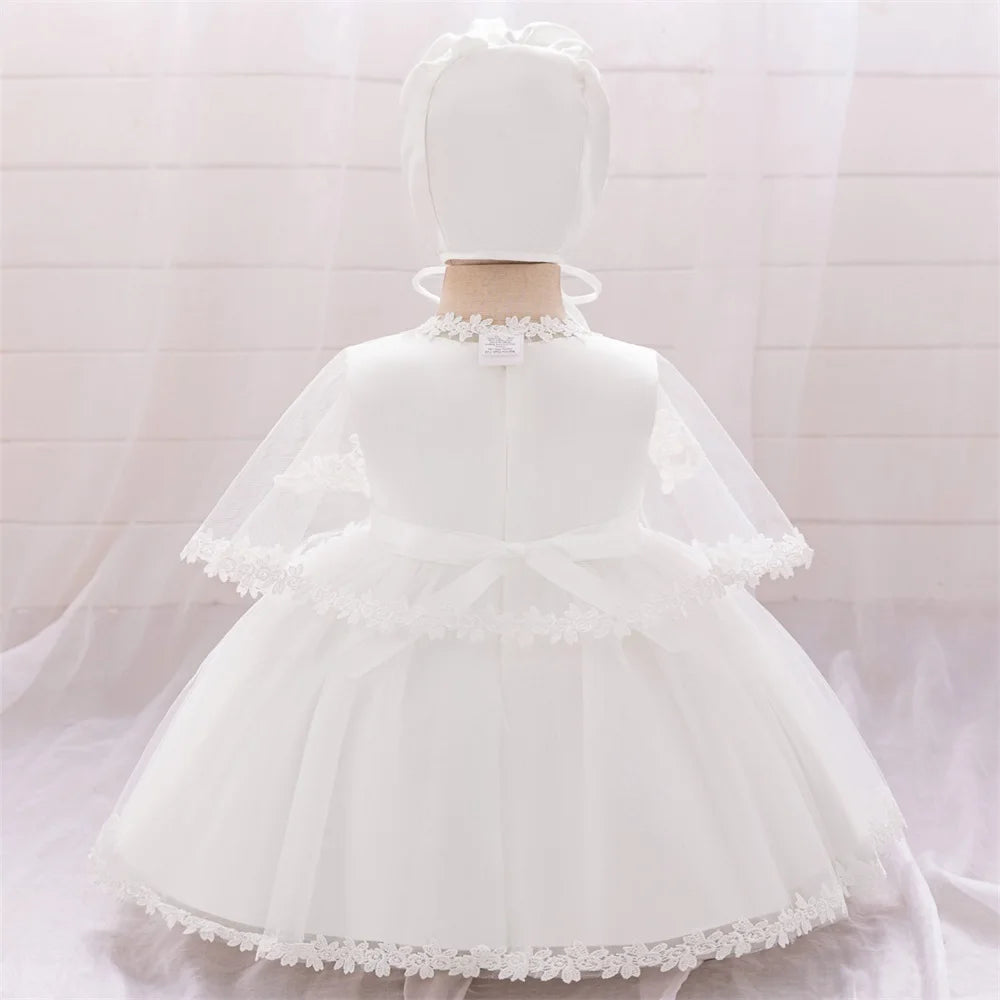 Baby Girl's Lace Baptism and Christening Gown with Bonnet and Cape