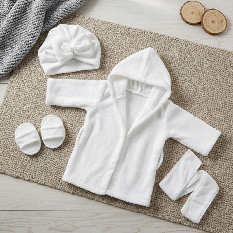 Newborn Bathrobe Photo Shoot Set with Headwrap and Slippers