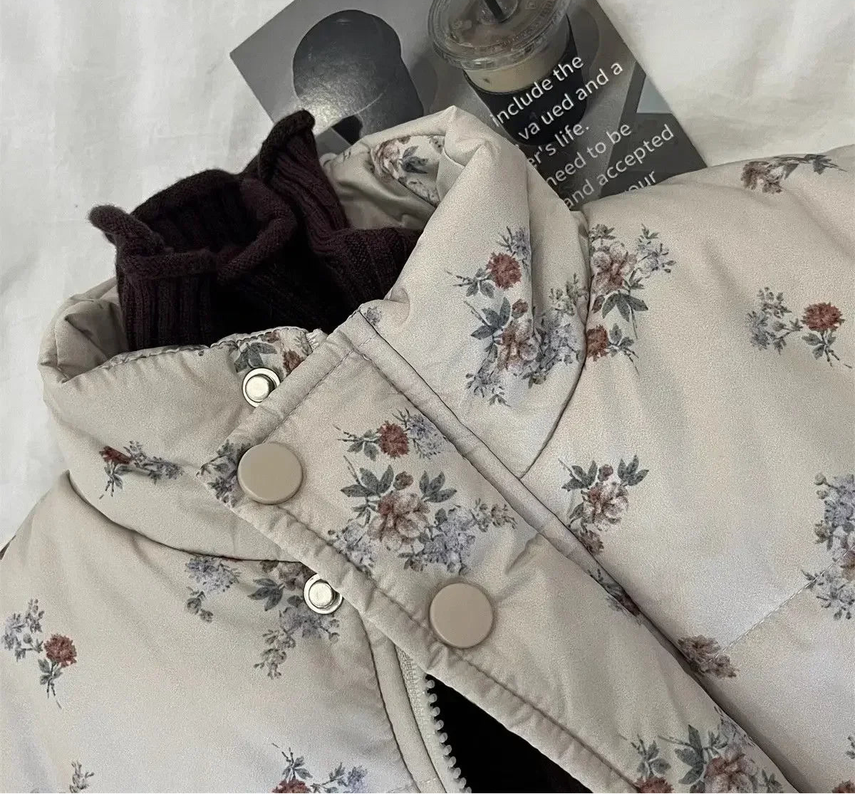 Floral Print Fleece-Lined Puffer Parka