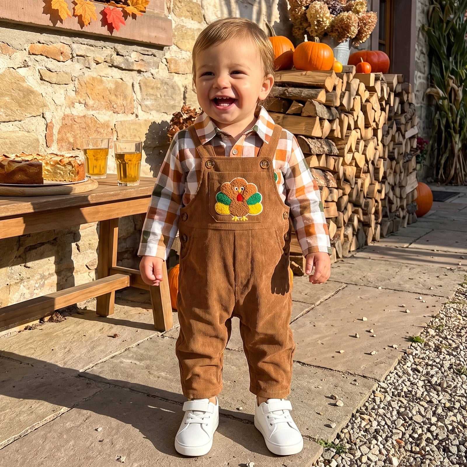 Baby Boys' Thanksgiving Plaid Romper Outfit