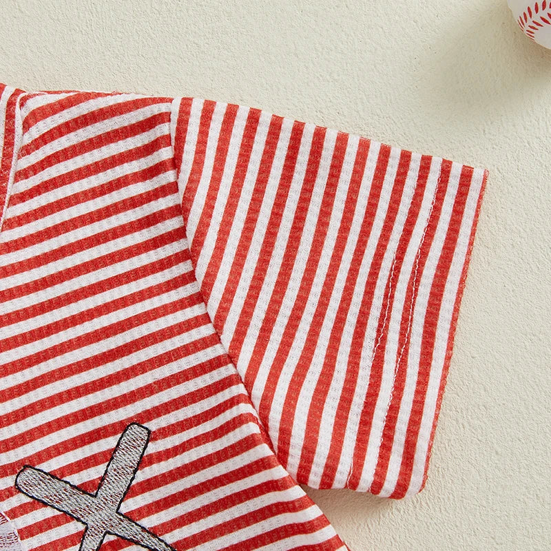 2-Piece Boys' Striped Baseball Embroidery Shorts Set