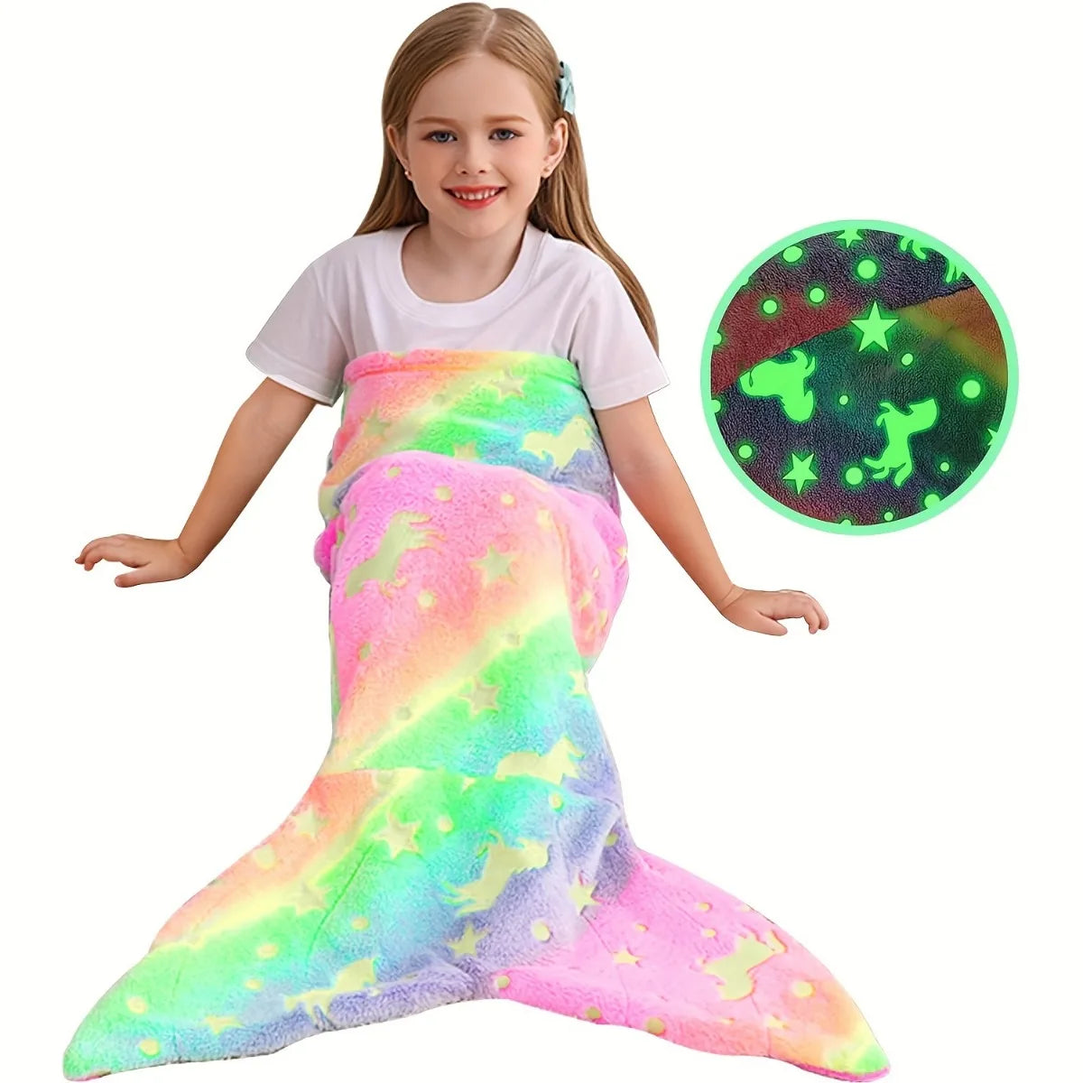 Glow in the Dark Mermaid Tail Blanket for Girls