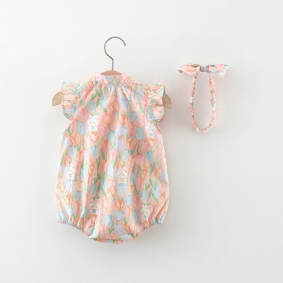 Chinese Style Floral Qipao Romper & Bonnet Set