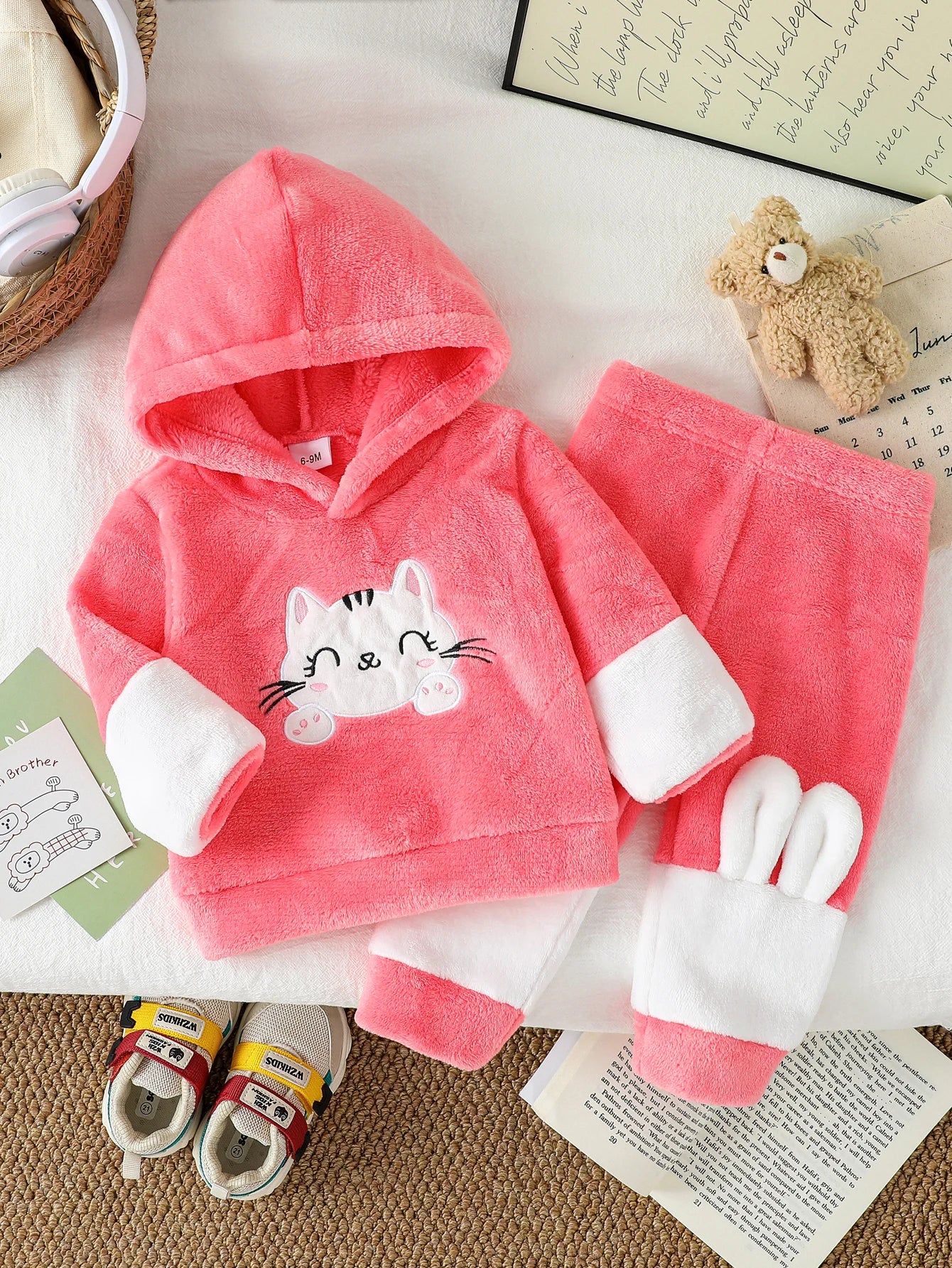 Baby Girl Pink Cat Hoodie & Pants Set