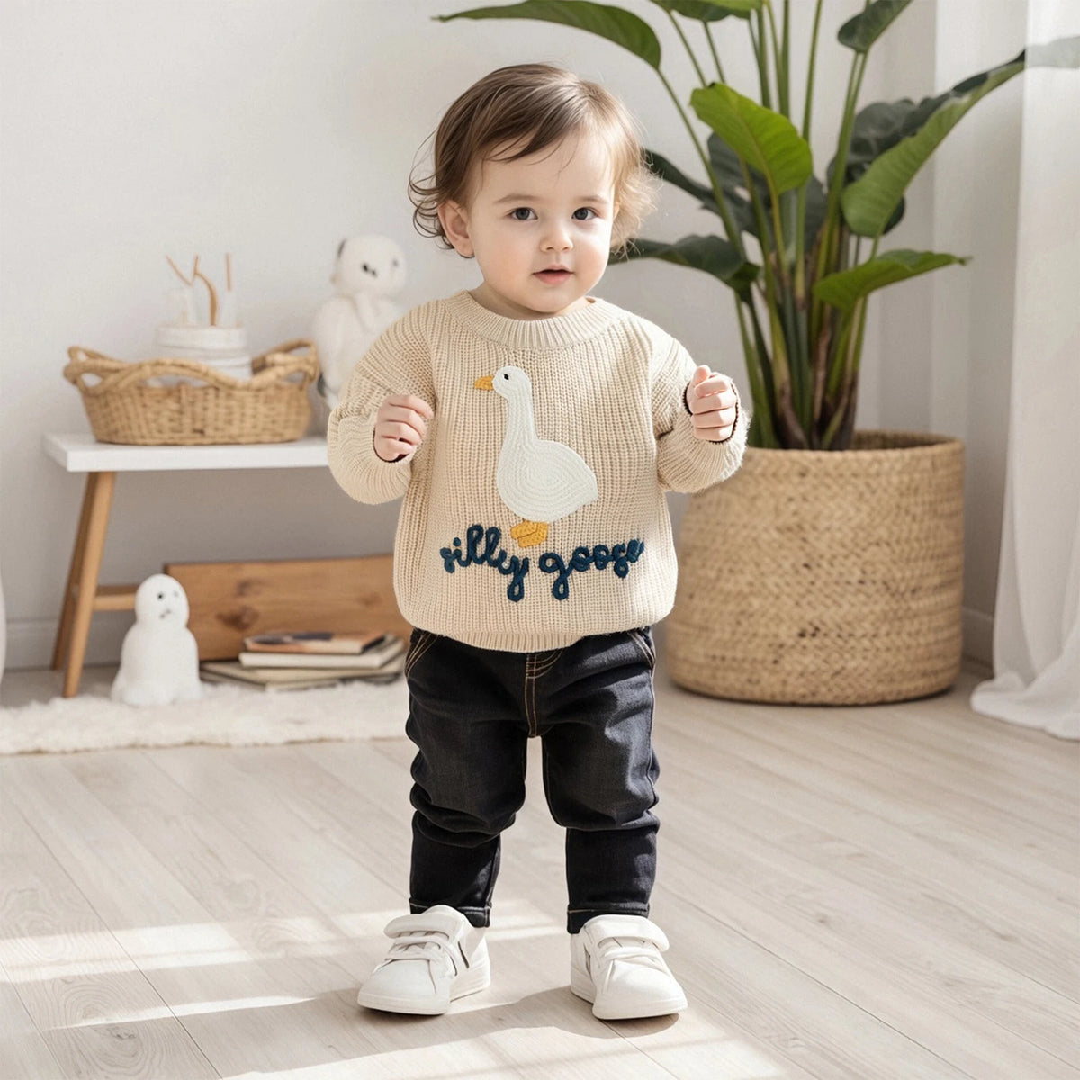 Baby & Toddler Goose Embroidered Sweater