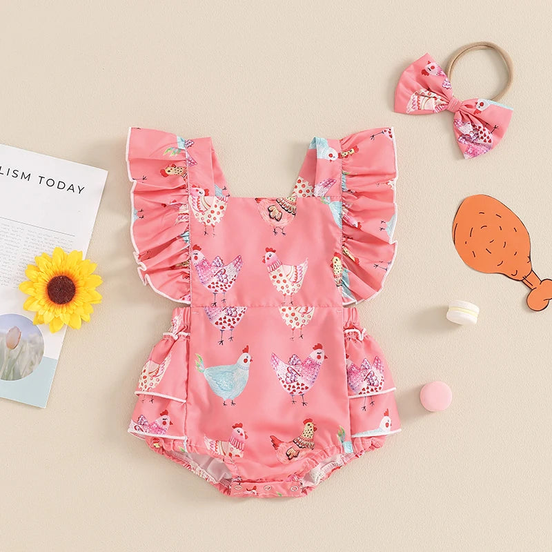 Baby Girl Chicken Print Romper