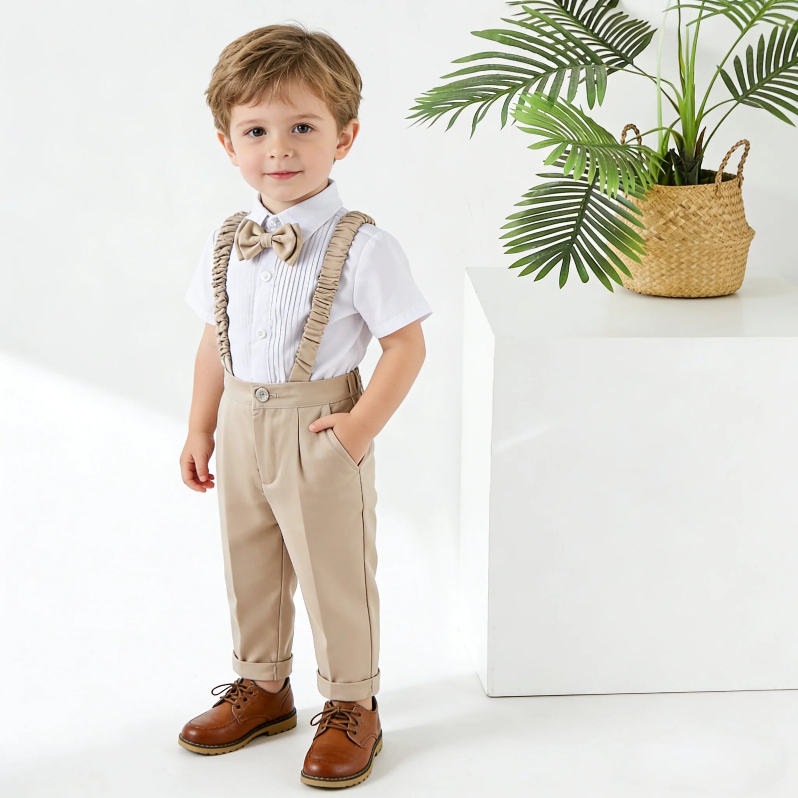 Toddler Boys’ Khaki Tweed Suit Set