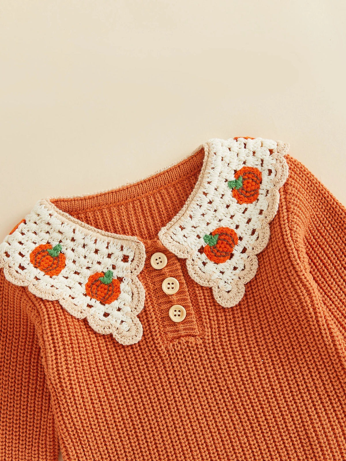Baby Girl Pumpkin Embroidered Knit Romper