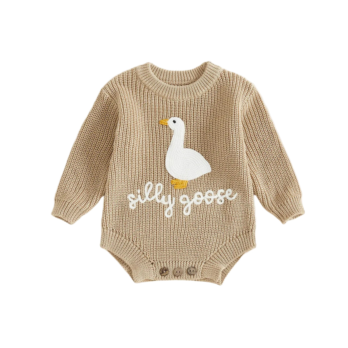 Infant Baby Knitted Long Sleeve Goose Embroidery Romper Jumpsuit