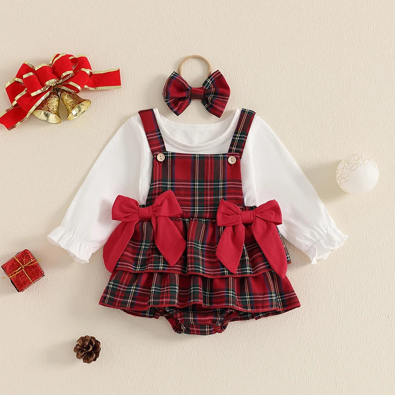 Baby Girls' Christmas 3-Piece Romper Outfit Set