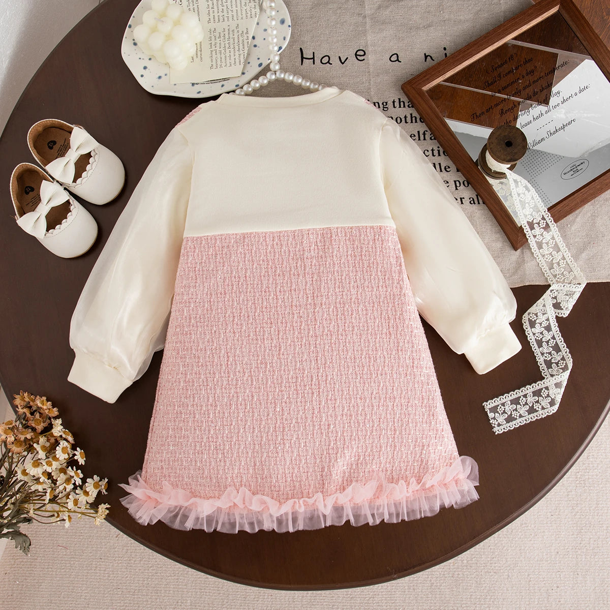 Sweet Bow Baby Girl Dress - Korean Style Long Sleeve Clothes
