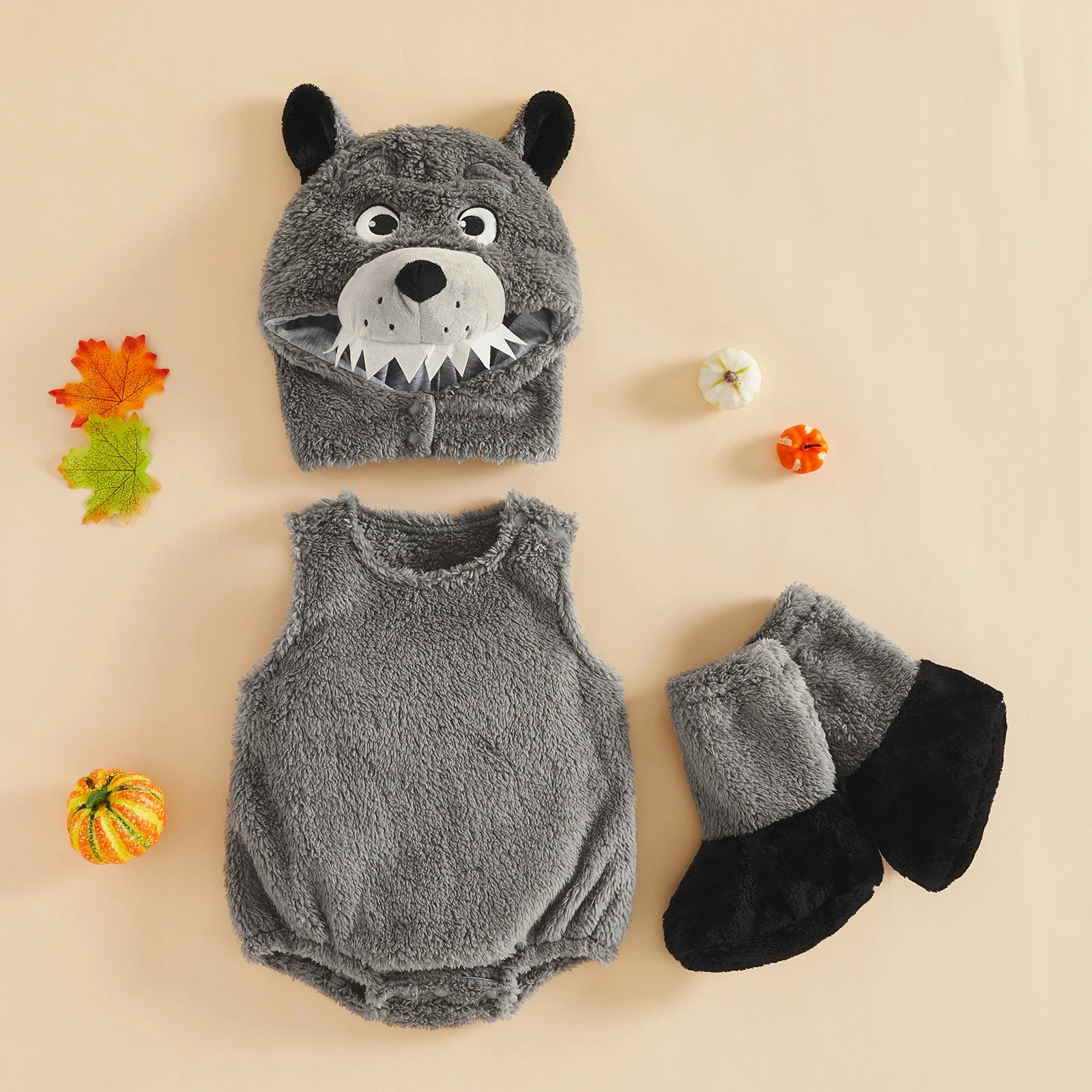 Baby 3-Piece Costume Romper Set with Hood & Socks