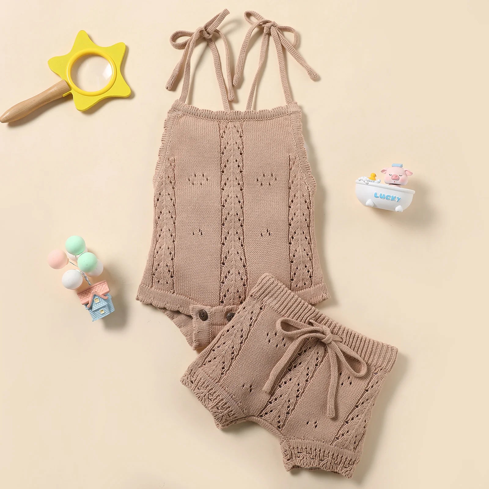 Newborn Baby Girl Sleeveless Knit Bodysuit & Shorts 2-Piece Set