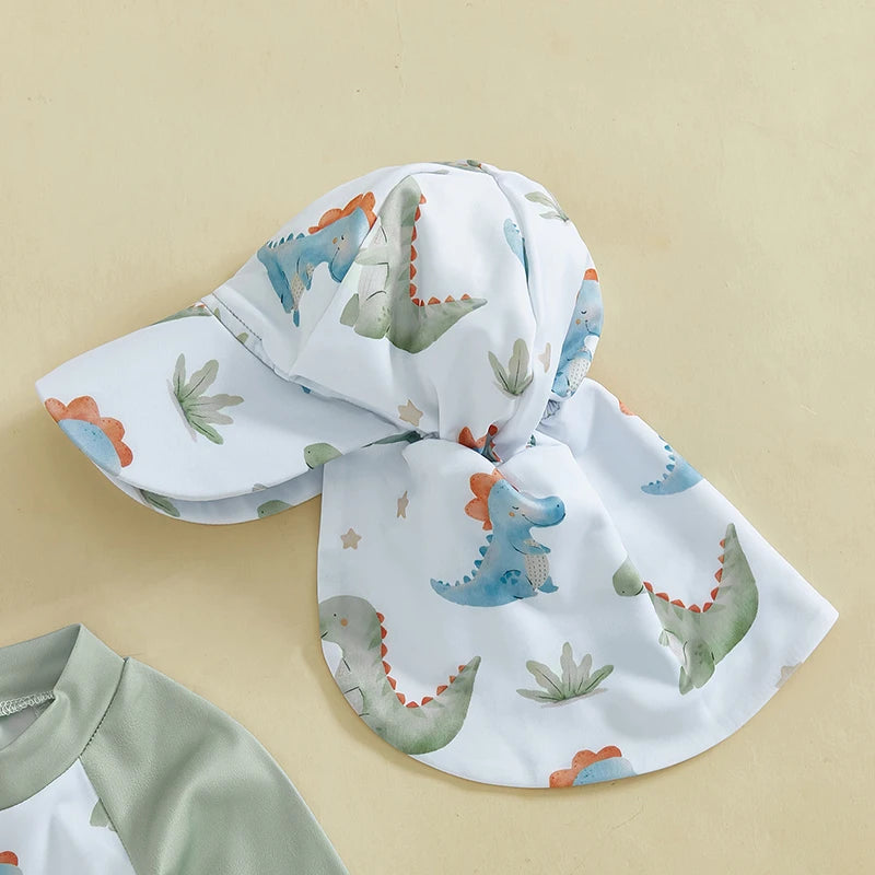 2-Piece Toddler Boys' Long Sleeve Rash Guard & Swim Cap Set
