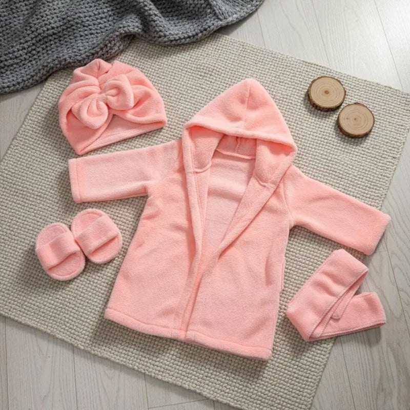 Newborn Bathrobe Photo Shoot Set with Headwrap and Slippers