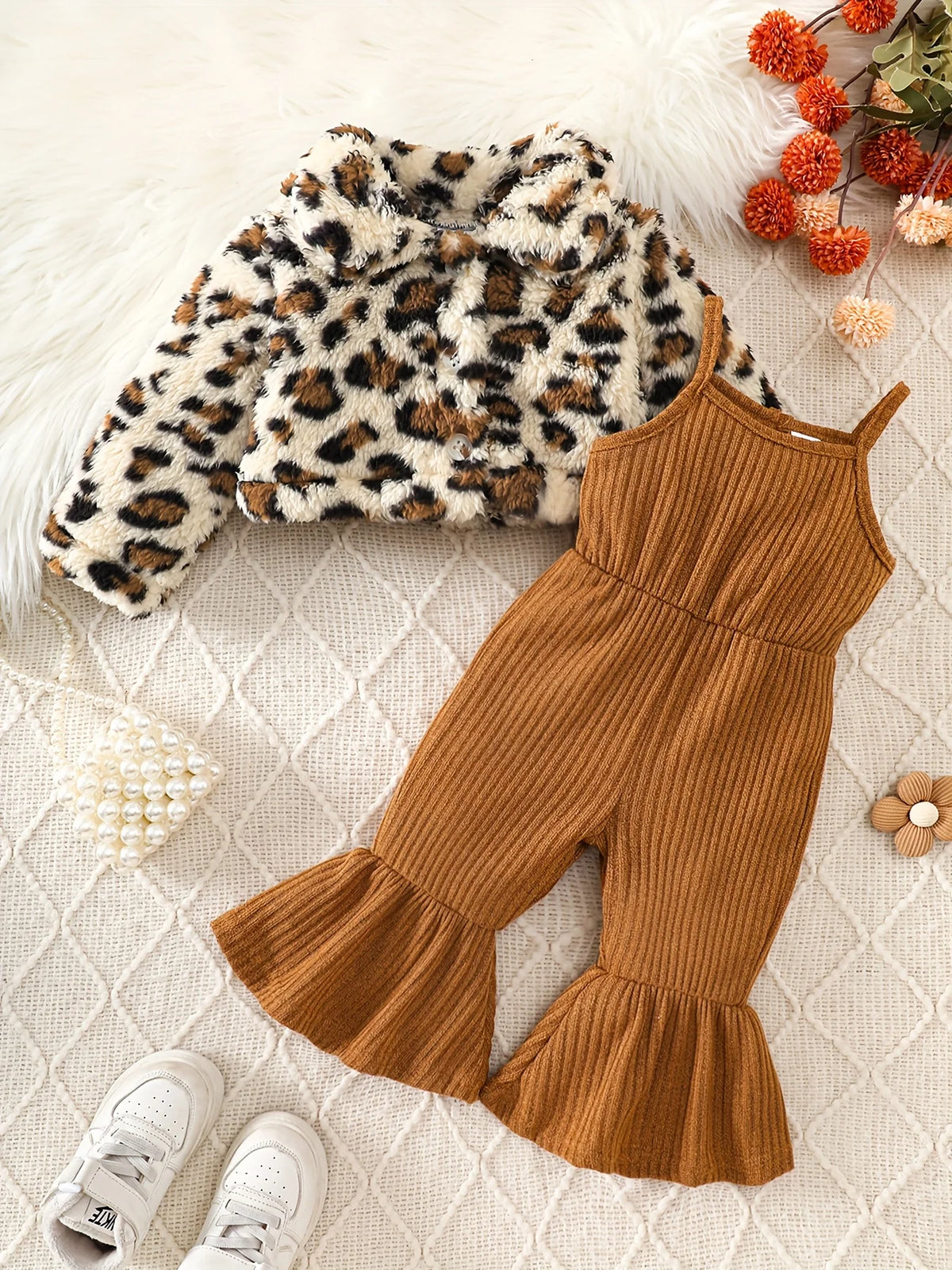 Baby Girl Leopard Faux Fur Jacket & Corduroy Flare Set