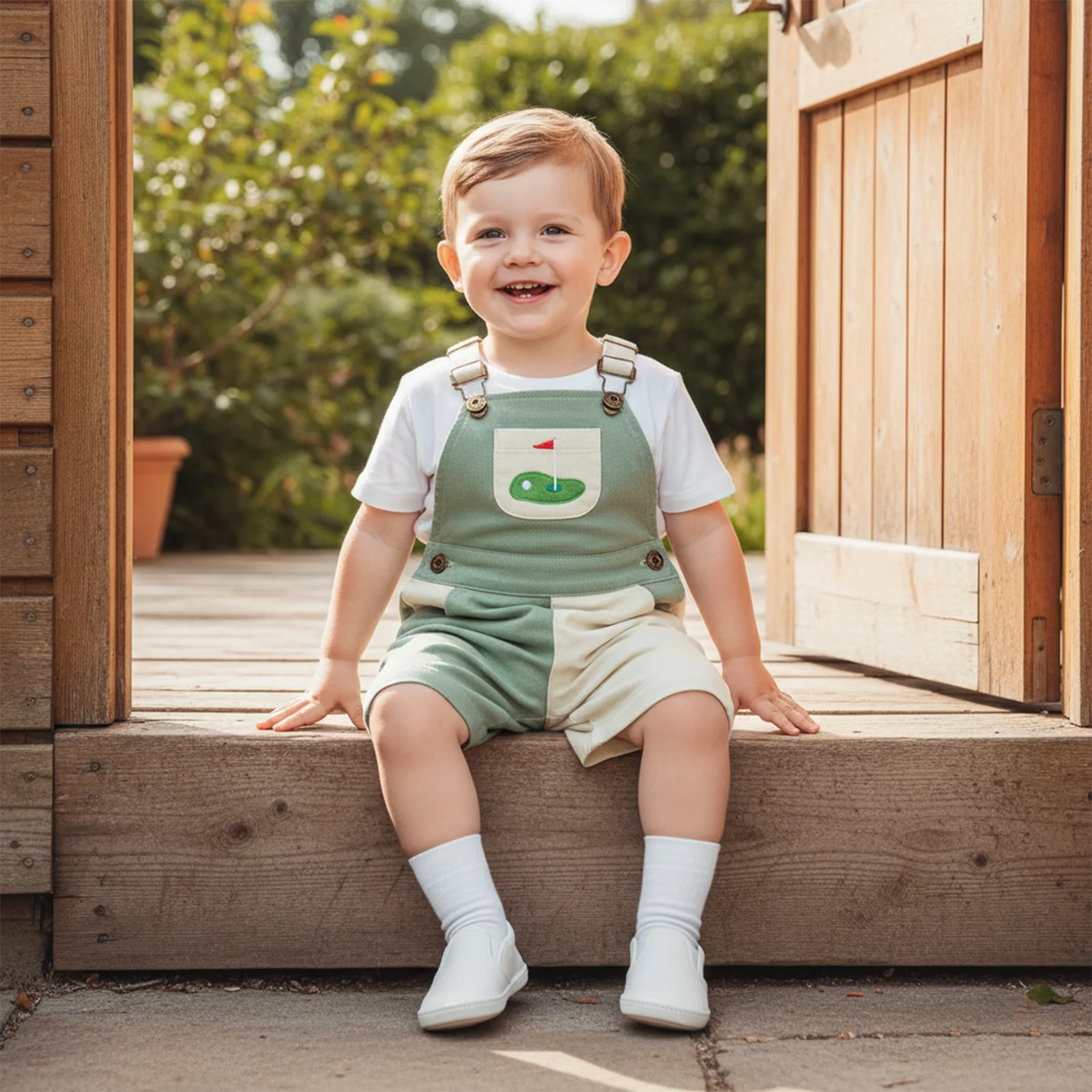 Contrast Color Golf Embroidered Toddler Overalls
