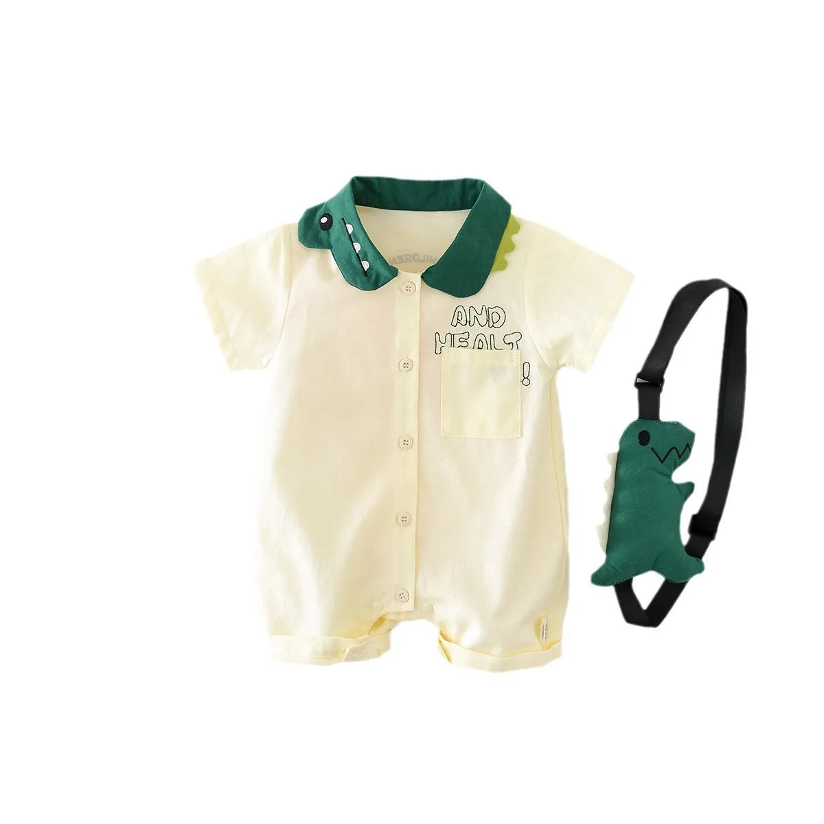 3D Dinosaur Collar Romper with Matching Bag
