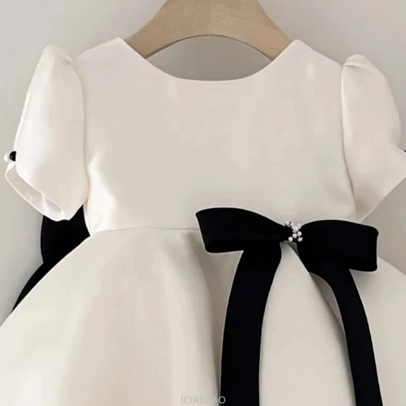 Girls' Black & White Satin Gala Gown