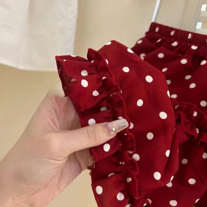 3-Piece Lace Tank Top, Polka Dot Skirt & Hood Set