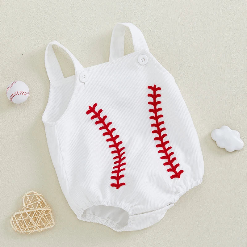 Baseball Inspired Baby Sleeveless Romper