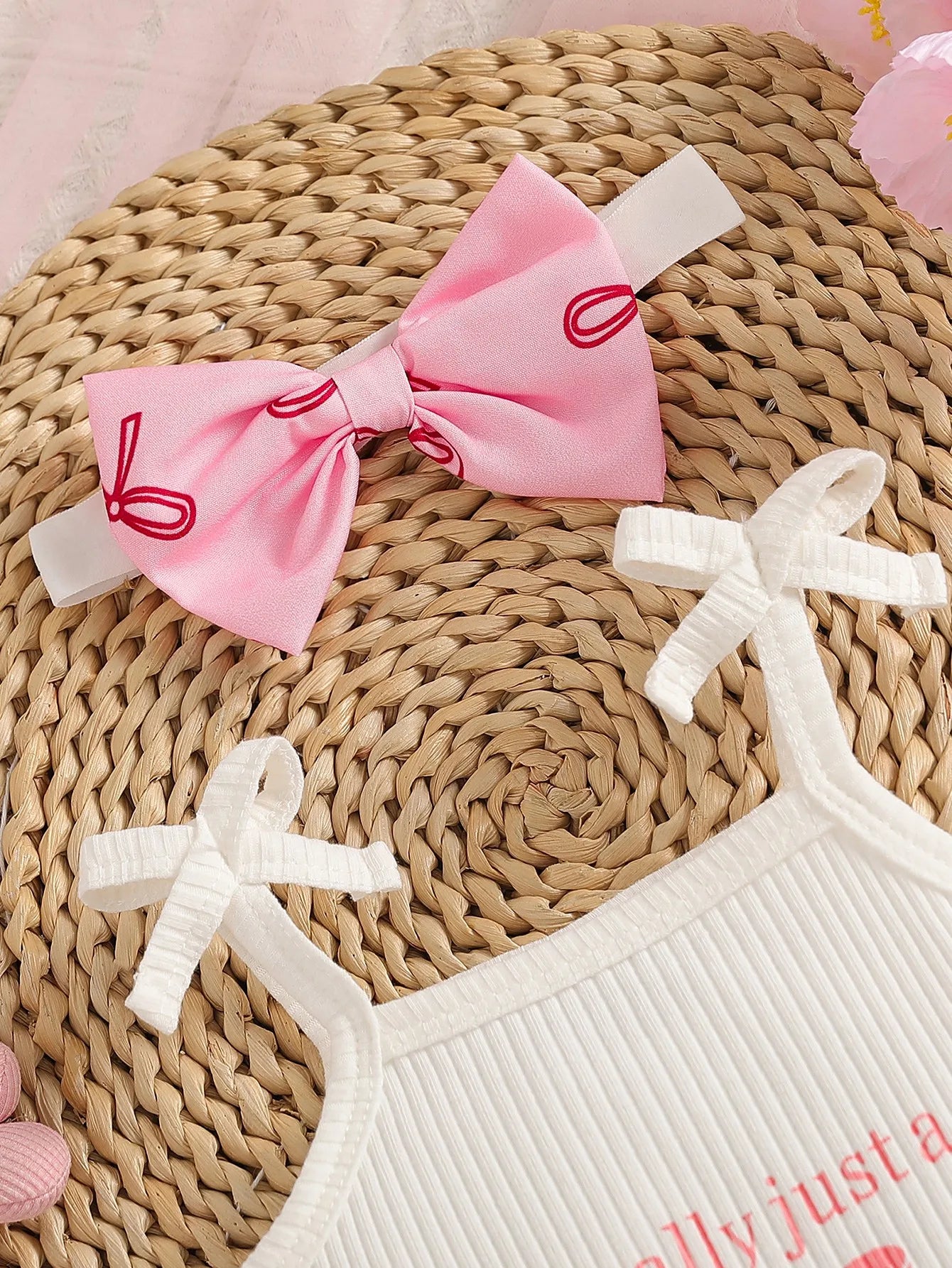 Baby Girls’ Summer Bow Print Romper Outfit
