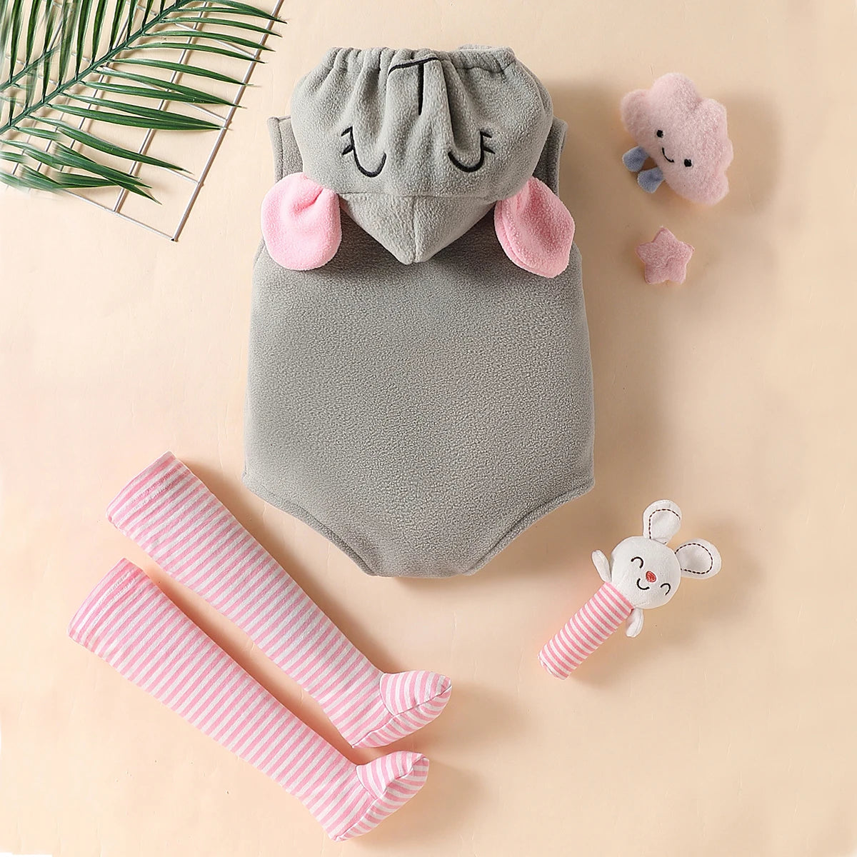 Baby Elephant Mouse Romper Costume with Pink Stockings