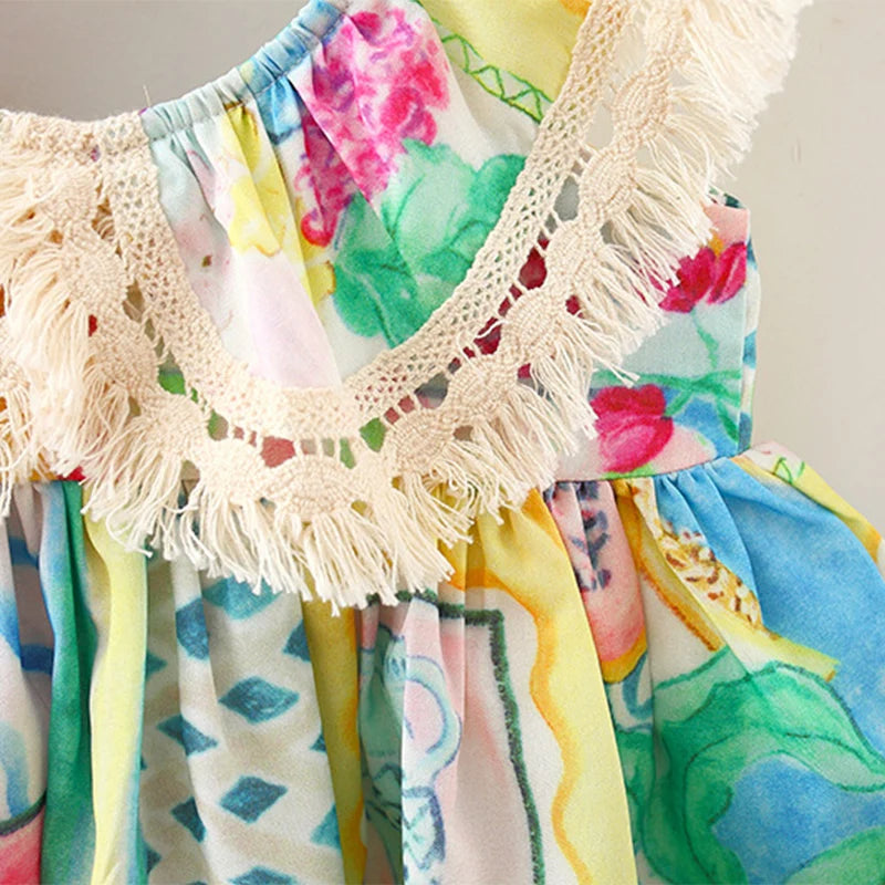 Colorful Graffiti Print Summer Dress for Girls