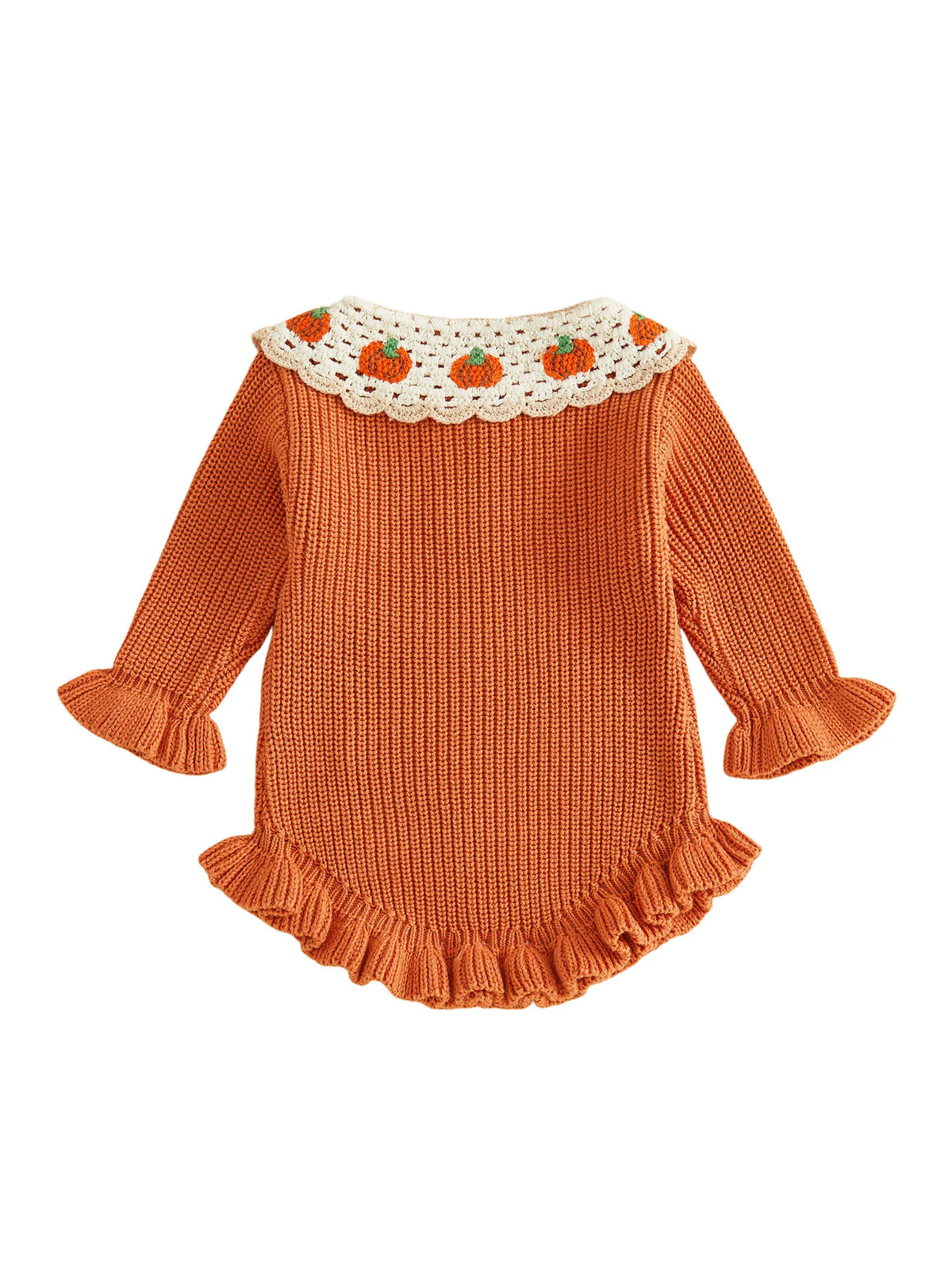 Baby Girl Pumpkin Embroidered Knit Romper