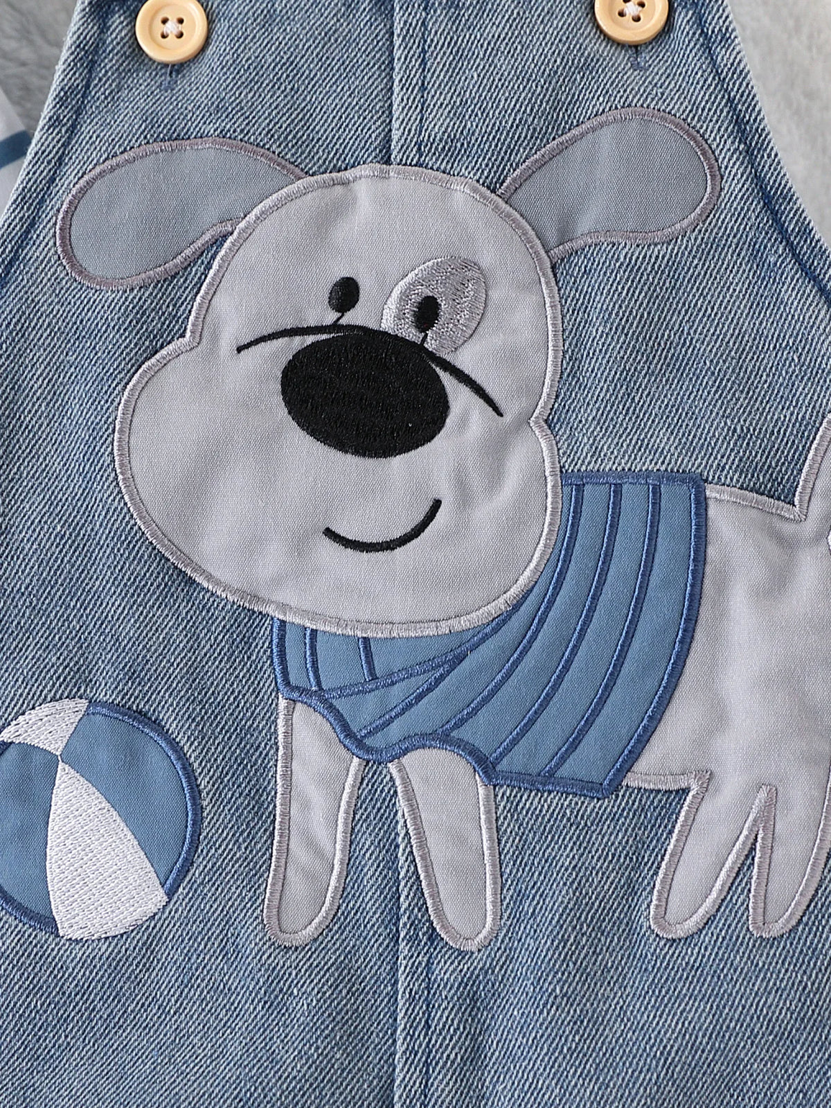 Baby Boy Striped T-Shirt & Bear Overall Set