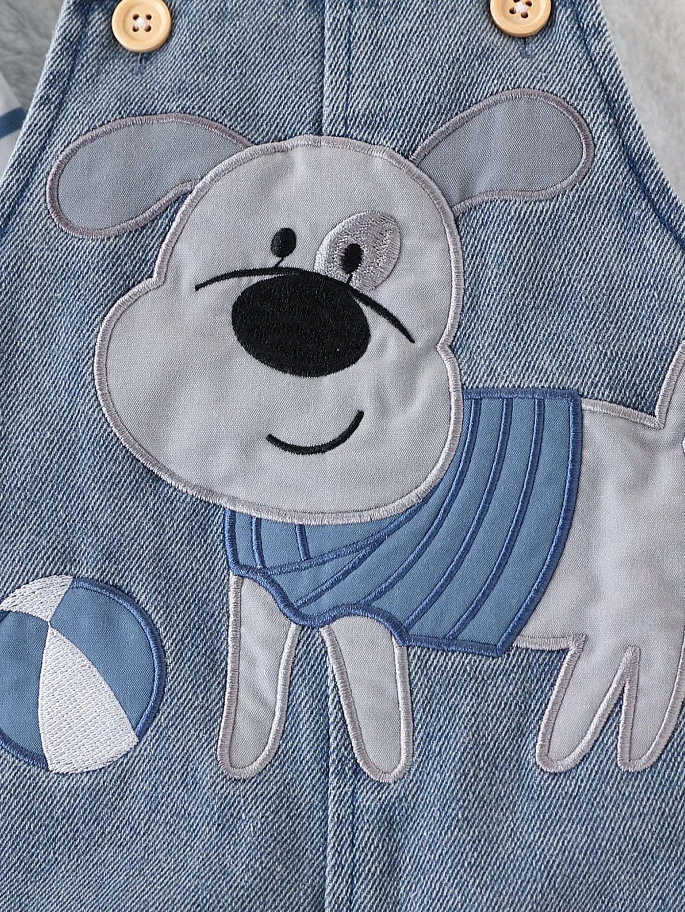 Baby Boy Striped T-Shirt & Bear Overall Set