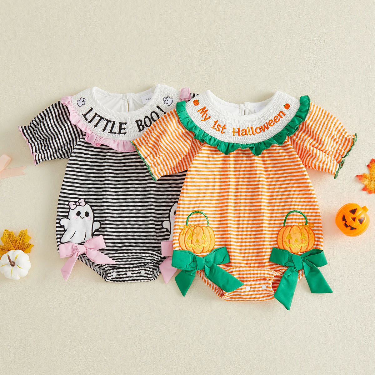 Baby Girl First Halloween Pumpkin Embroidered Bodysuit
