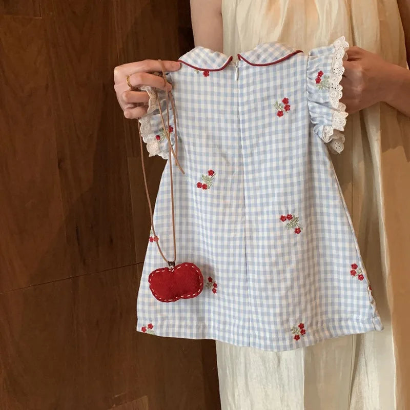 Embroidered Cherry Design dress and Matching Bag