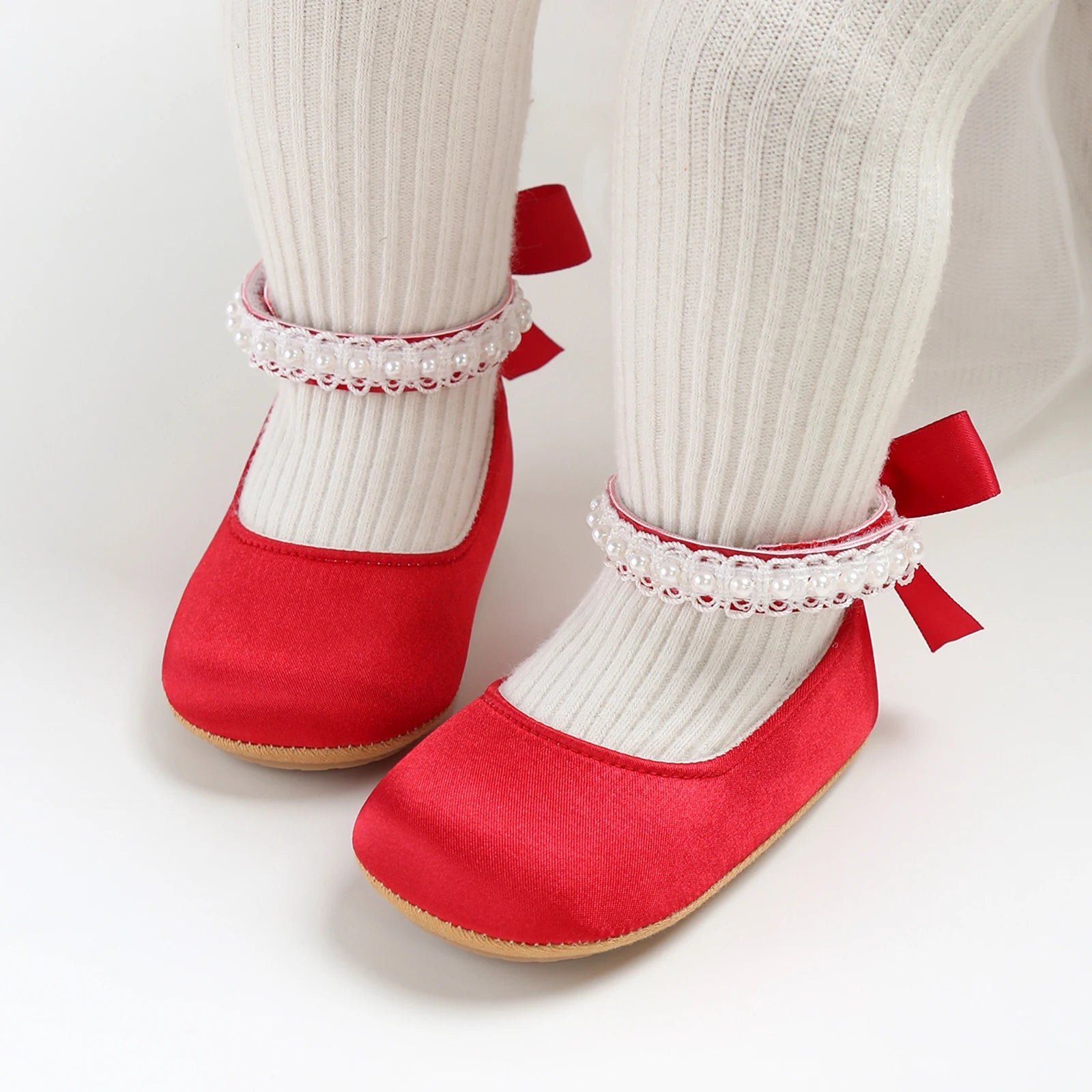 Satin & Pearl Princess Shoes for Infant Girls
