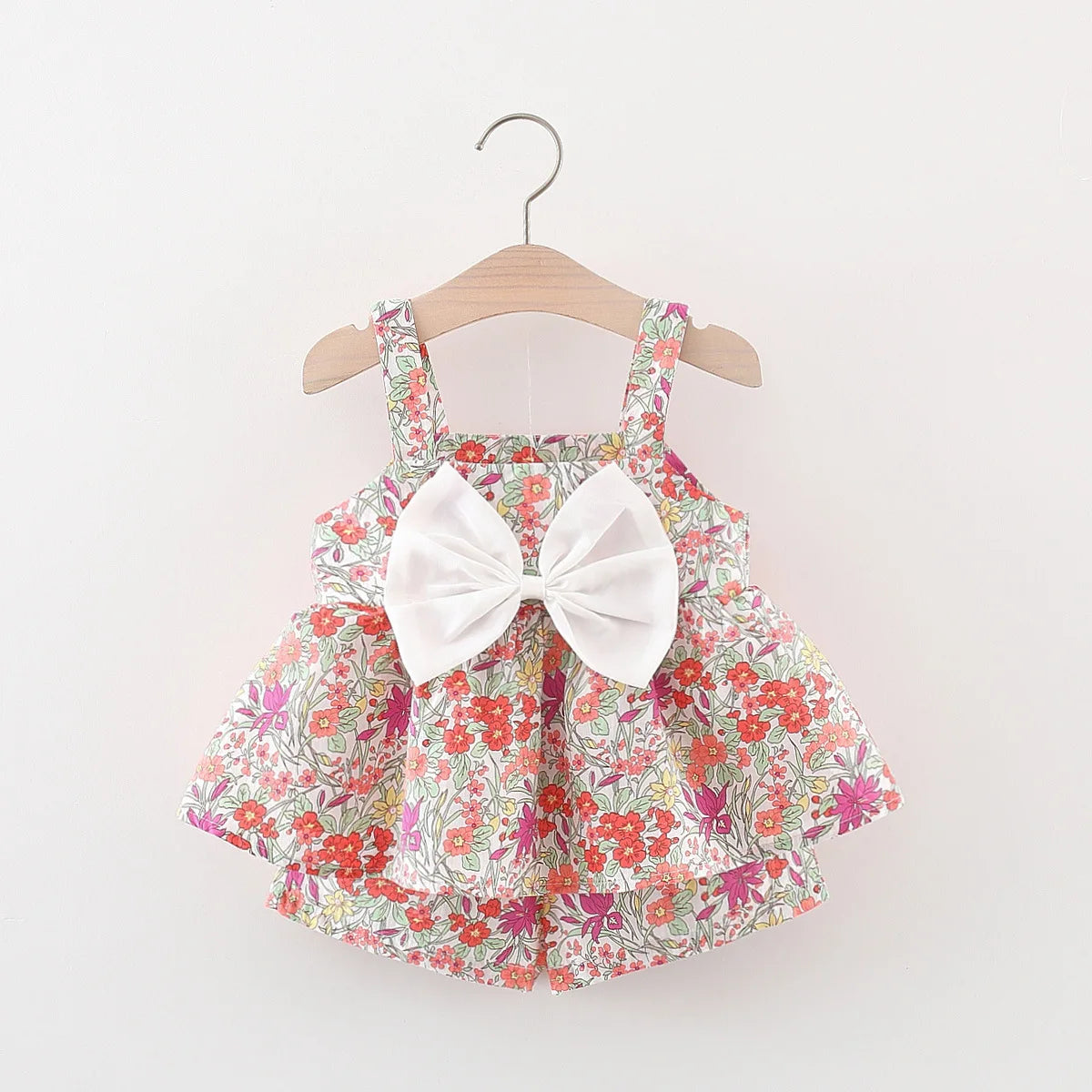Fashion Floral Print & Bow Romper Set for Baby Girls