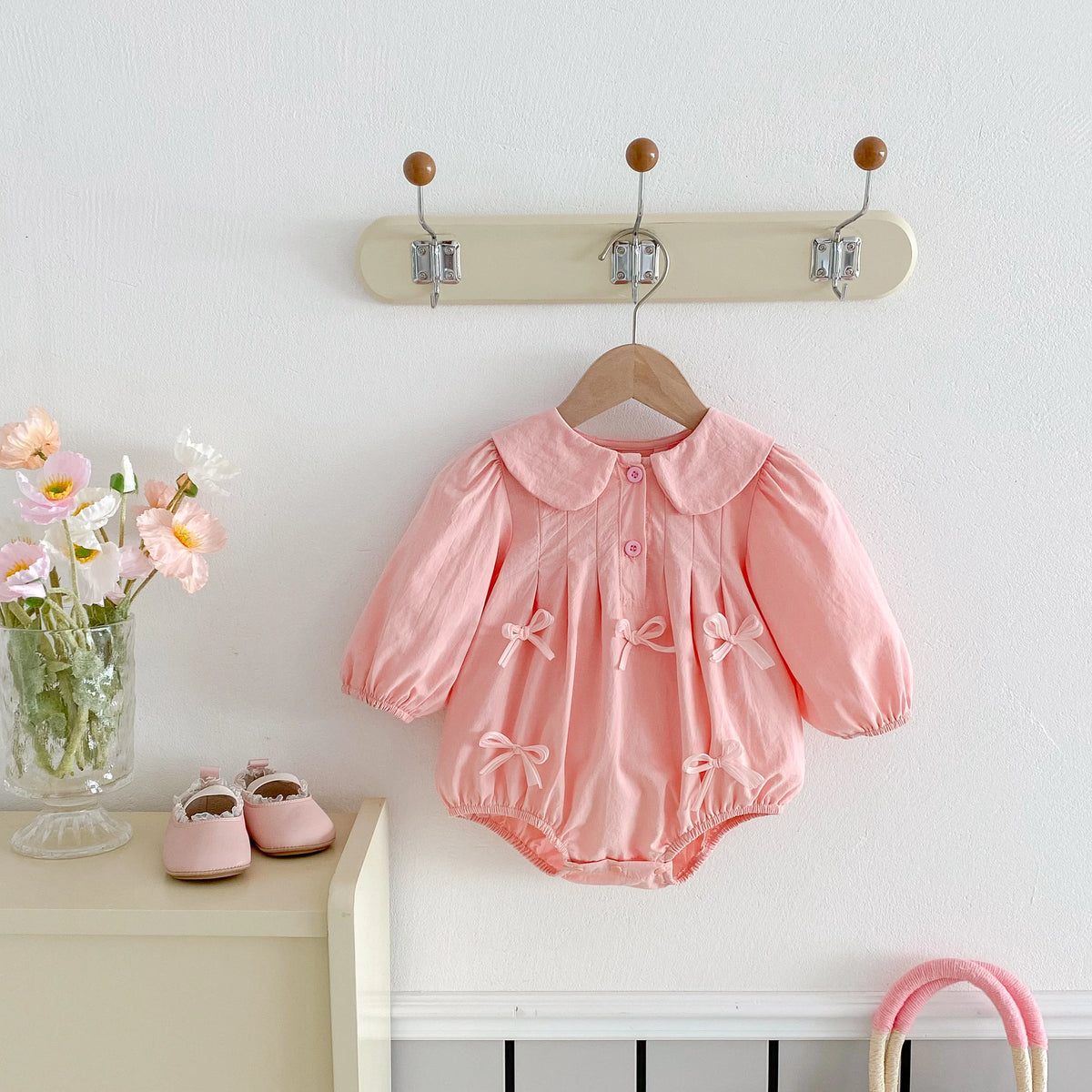 Baby Girl Long Sleeve Cotton Princess Romper with Bow